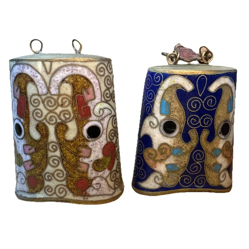 VINTAGE Chinese Brass CLOISONNÉ Enamel Chime Music Meditation Bells Replacements